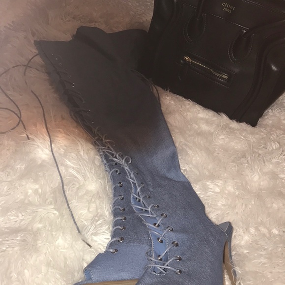 Shoes - Lace up over knee high jeans sandals